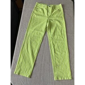 VICTOR GLEMAUD Women Straight Striped Jeans Lime Green & White Size 6